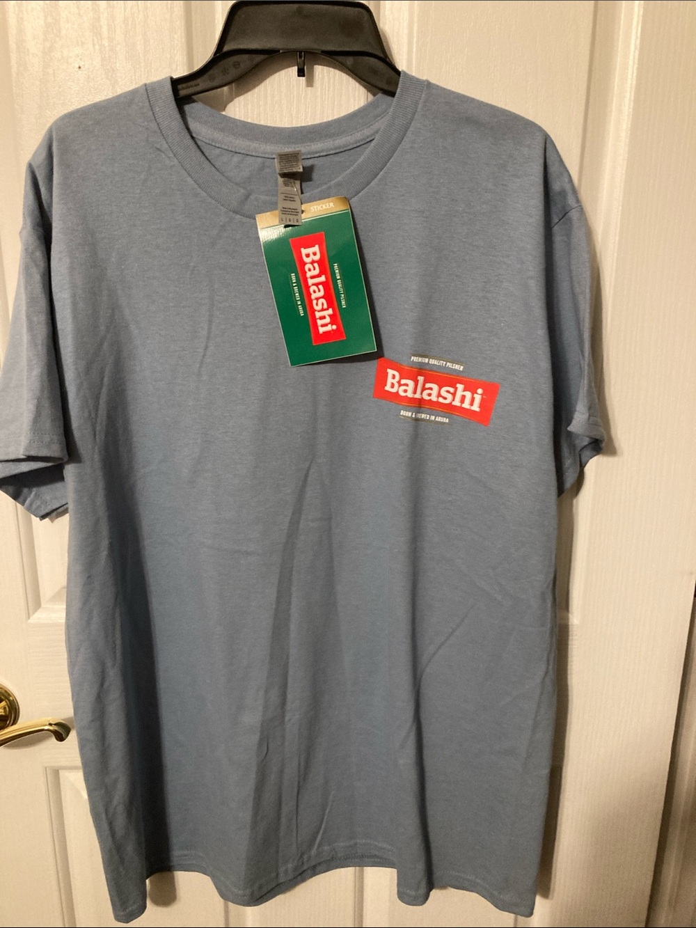 NWT Balashi Beer Aruba T-Shirt Large L Slate Blue Graphic Tee Souvenir Pilsner